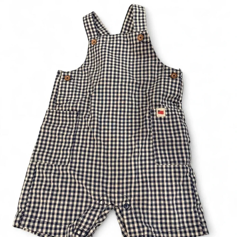 Carters Just One You Baby Boys 12M American Flag T-Shirt Gingham Overalls Set